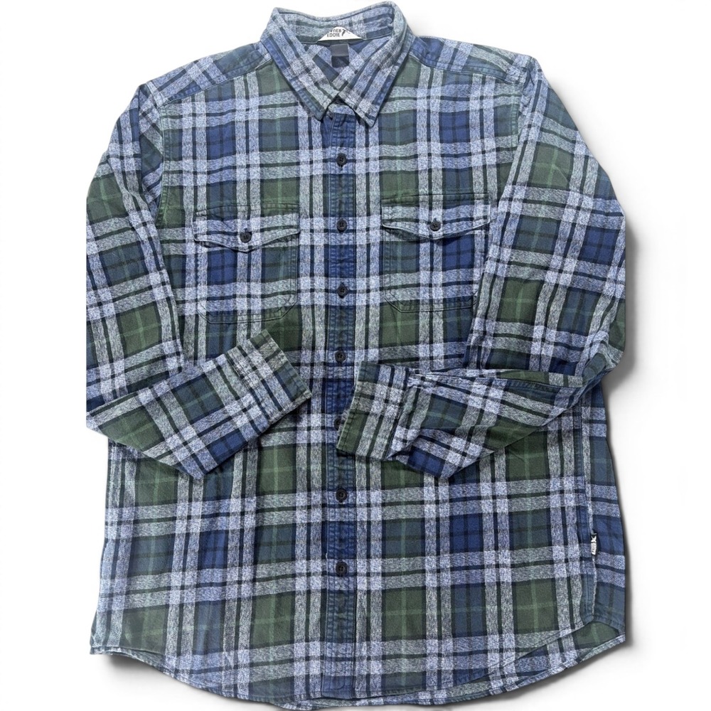 Eddie Bauer Mens Tall Large Blue Green Plaid Flannel Button Down Shirt 13401855